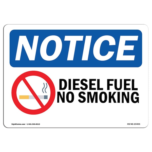 OSHA Sign, Diesel Fuel No Smoking, 5in X 3.5in Decal, 10PK, 3.5" W, 5" L, Landscape, PK10